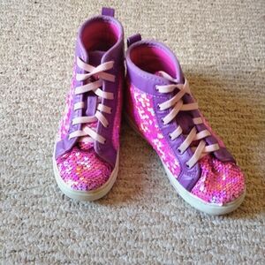 Pink sequin high top sneakers